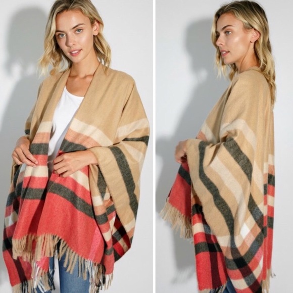 SOLD OUT Multi Colored Plaid Fringe Soft Blanket Scarf Wrap - Picture 2 of 6
